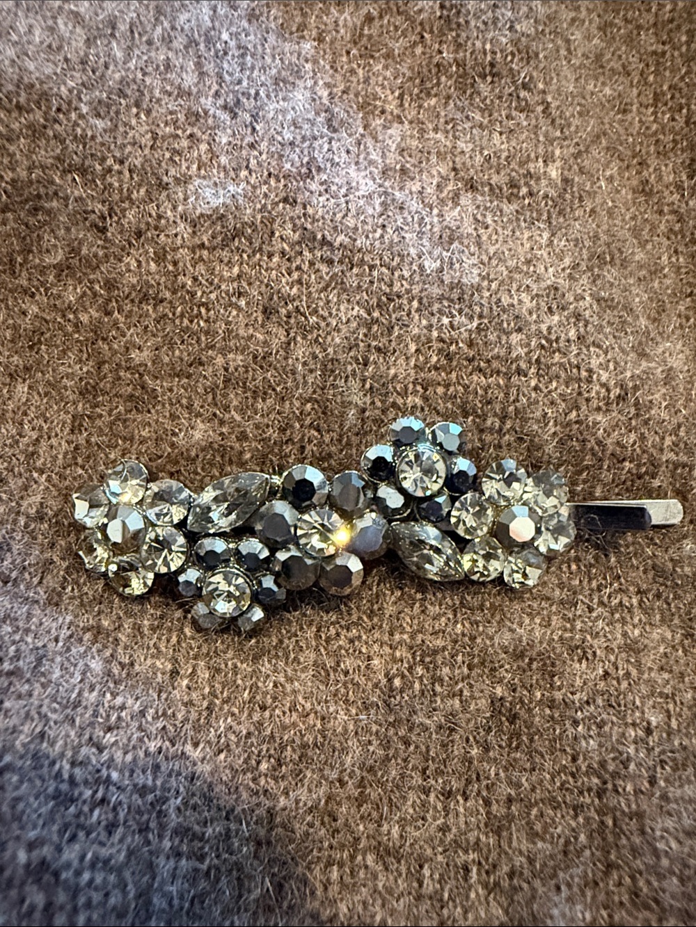 Vintage Crystal Floral Rhinestone Hair Barrette - Silver Sparkle